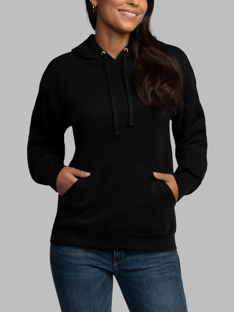 Men's Fruit Of The Loom EverSoft® Fleece Pullover Hoodie Black | KEO594107