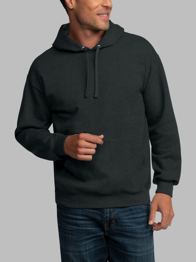 Men's Fruit Of The Loom EverSoft® Fleece Pullover Hoodie Black | MLV235917