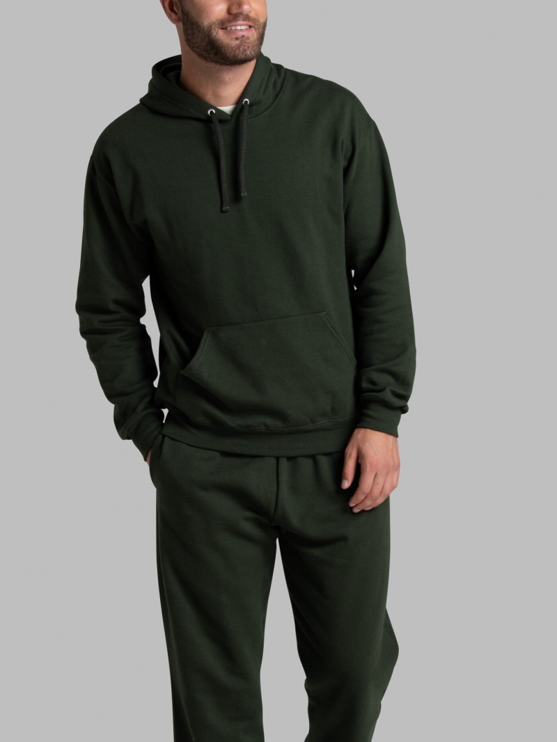 Men's Fruit Of The Loom EverSoft® Fleece Pullover Hoodie Duffle Bag Green | HBD247396