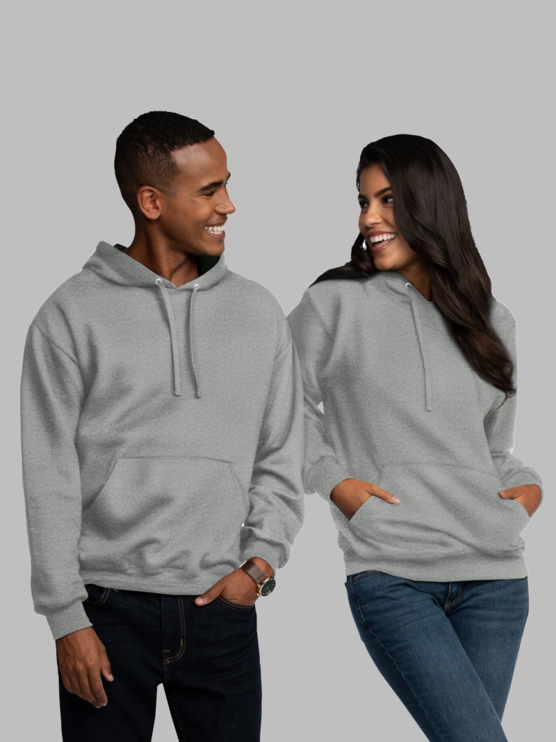 Men\'s Fruit Of The Loom EverSoft® Fleece Pullover Hoodie Grey | PRW942018