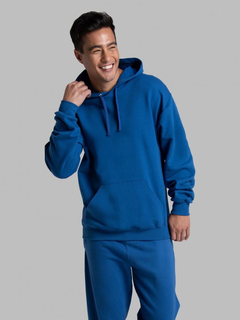 Men\'s Fruit Of The Loom EverSoft® Fleece Pullover Hoodie Mel Blue | SVA748592