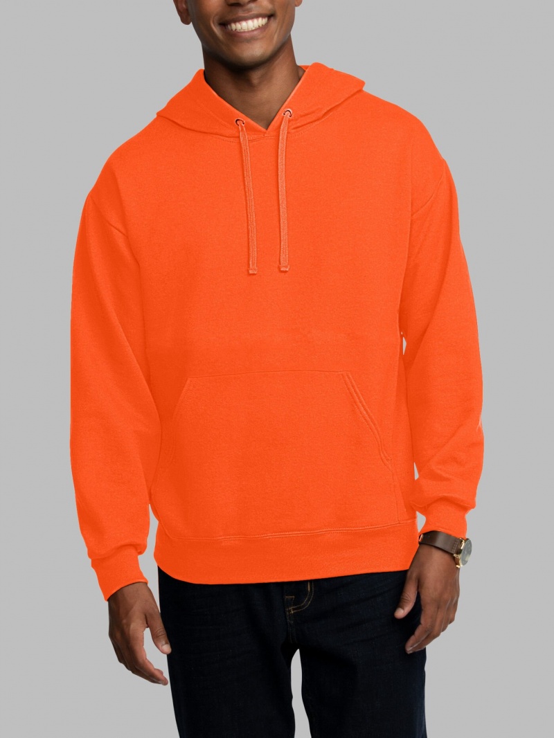 Men's Fruit Of The Loom EverSoft® Fleece Pullover Hoodie Safety Orange | XAN687139