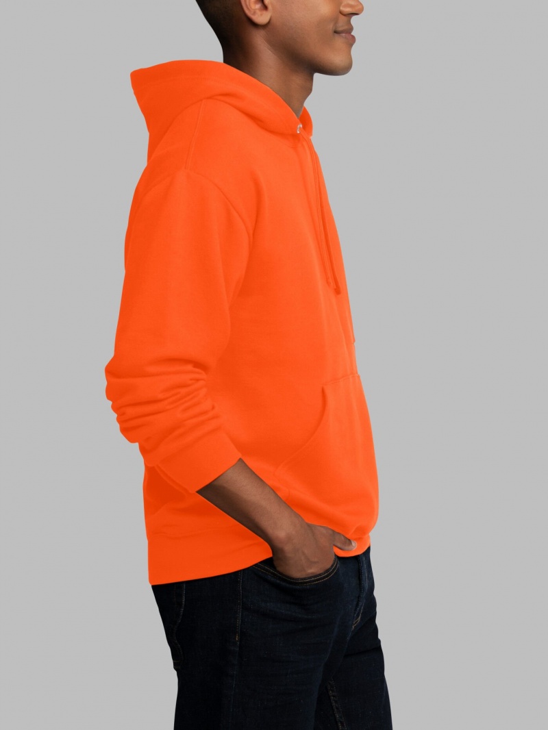 Men's Fruit Of The Loom EverSoft® Fleece Pullover Hoodie Safety Orange | XAN687139