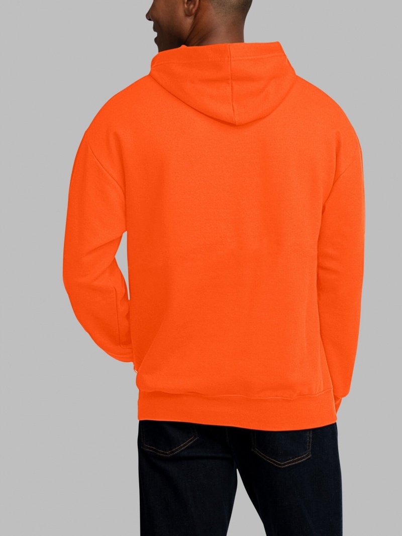 Men's Fruit Of The Loom EverSoft® Fleece Pullover Hoodie Safety Orange | XAN687139