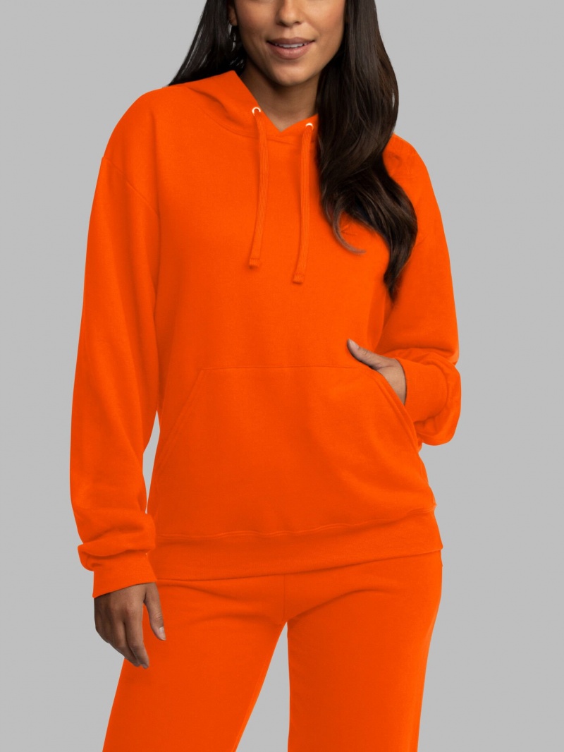 Men's Fruit Of The Loom EverSoft® Fleece Pullover Hoodie Safety Orange | XAN687139