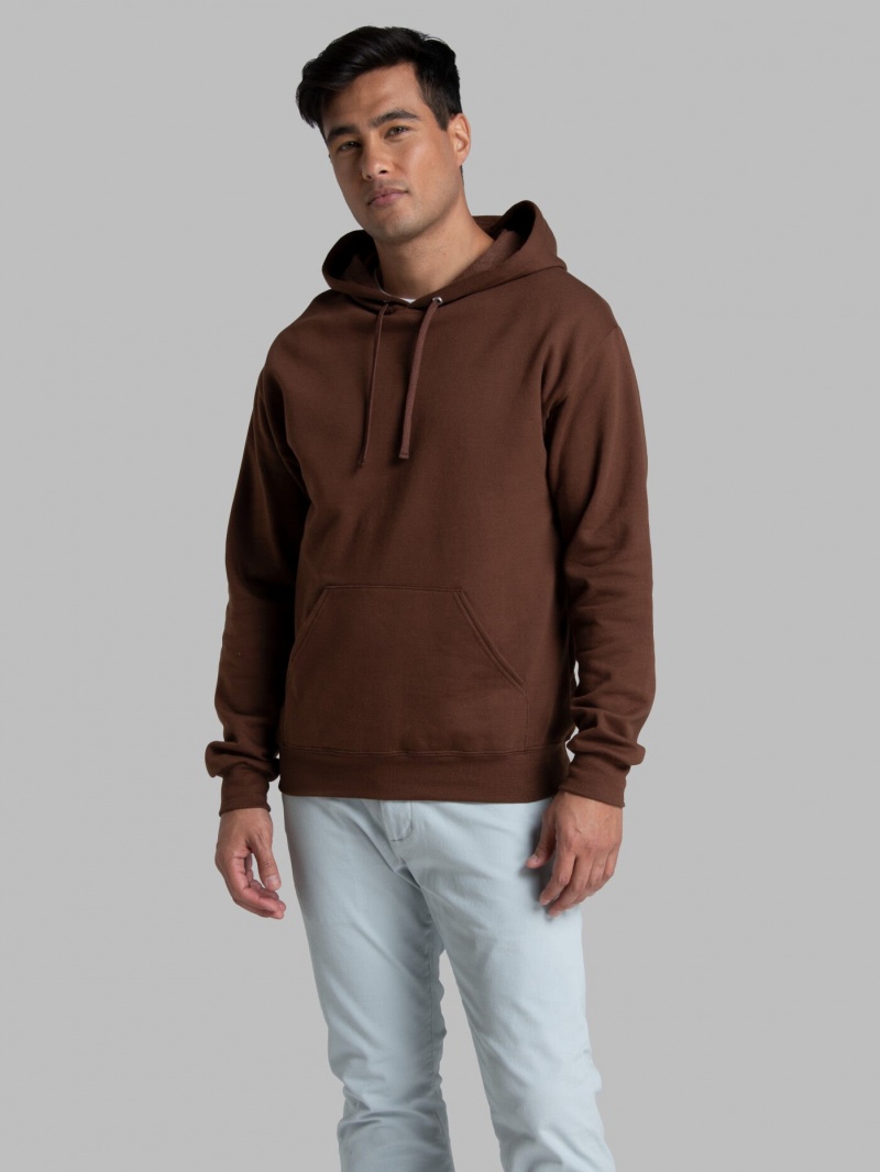 Men\'s Fruit Of The Loom EverSoft® Fleece Pullover Hoodie Warm Mocha | ZSO351604