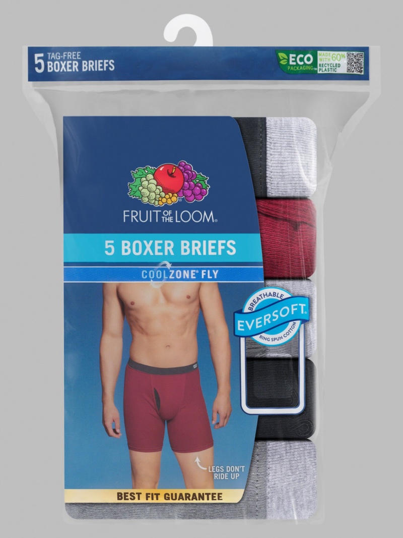 Men's Fruit Of The Loom Eversoft® CoolZone® Covered Waistb, 5 Pack Boxer Briefs Assorted | BAL539462