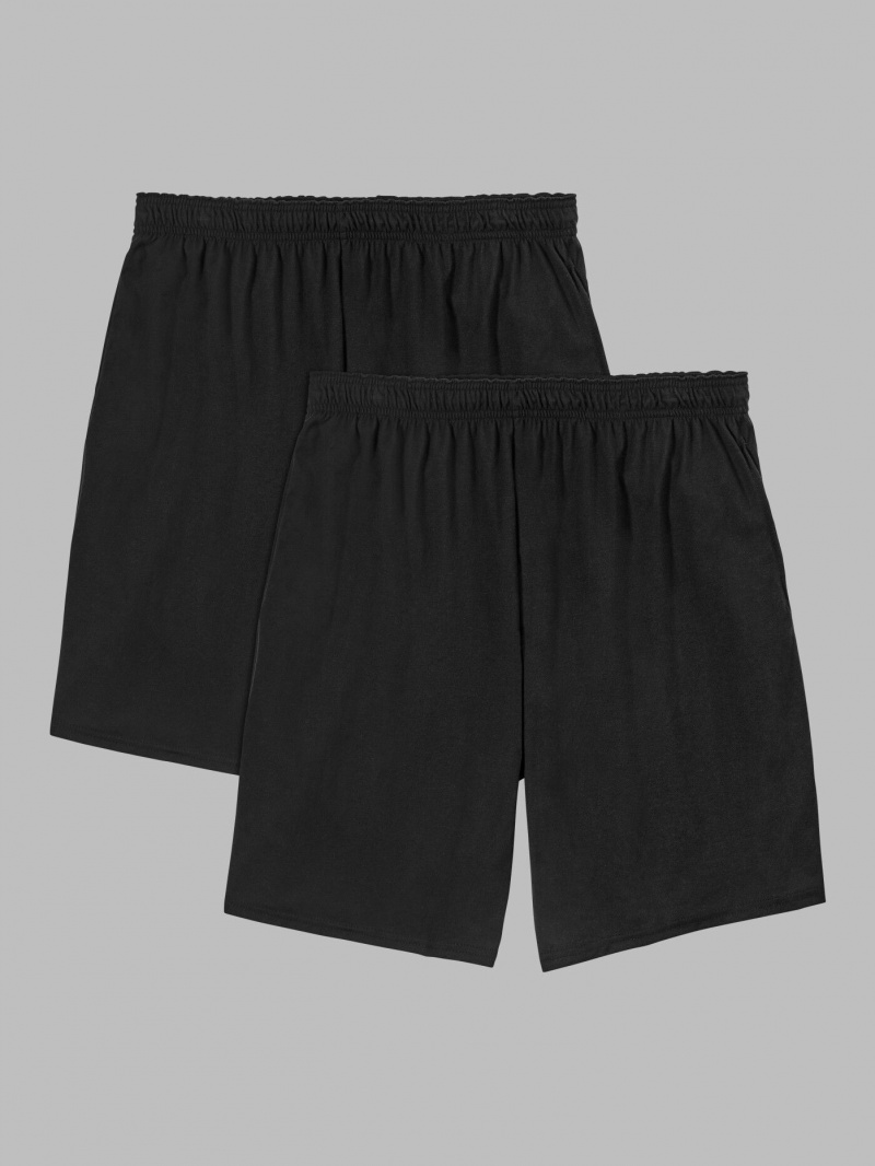 Men\'s Fruit Of The Loom Eversoft® Jersey Short, 2 Pack Shorts Black Ink | TEV198426