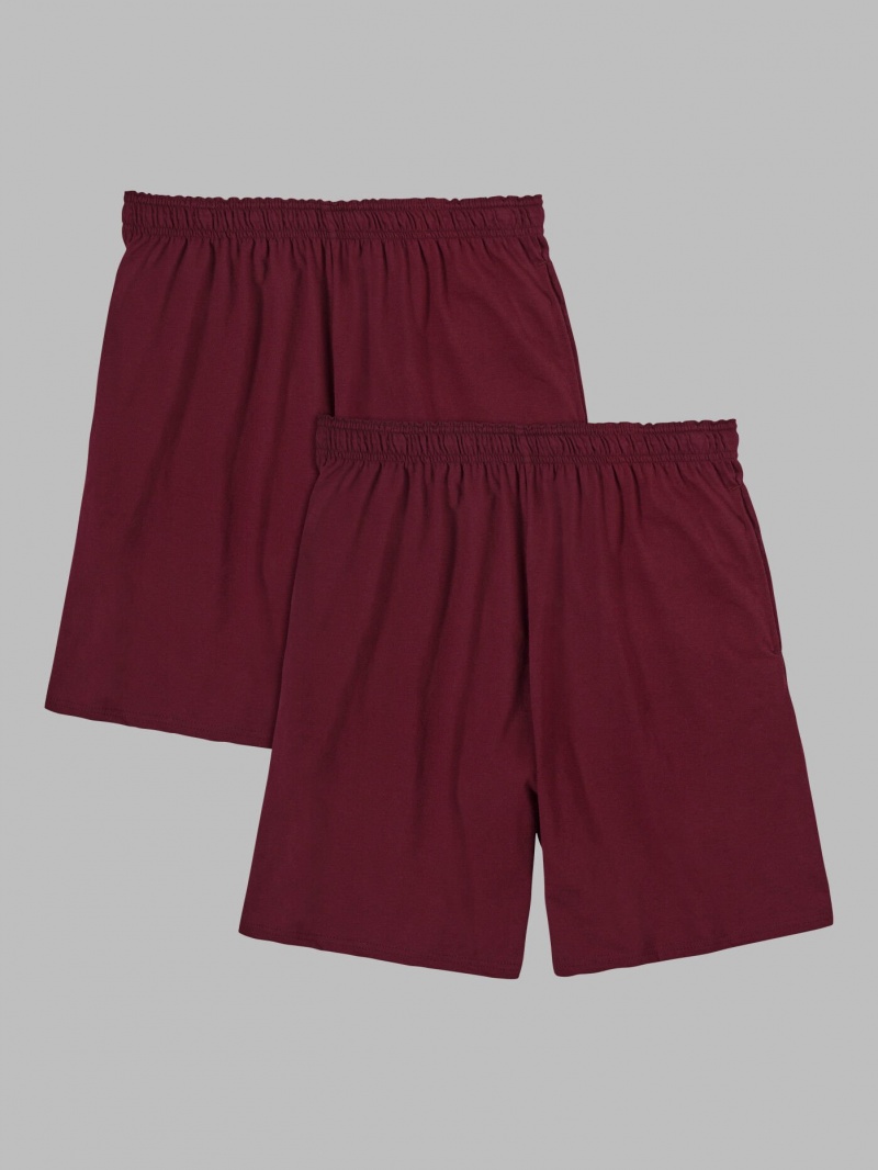 Men's Fruit Of The Loom Eversoft® Jersey Short, 2 Pack Shorts Maroon | NWJ826374