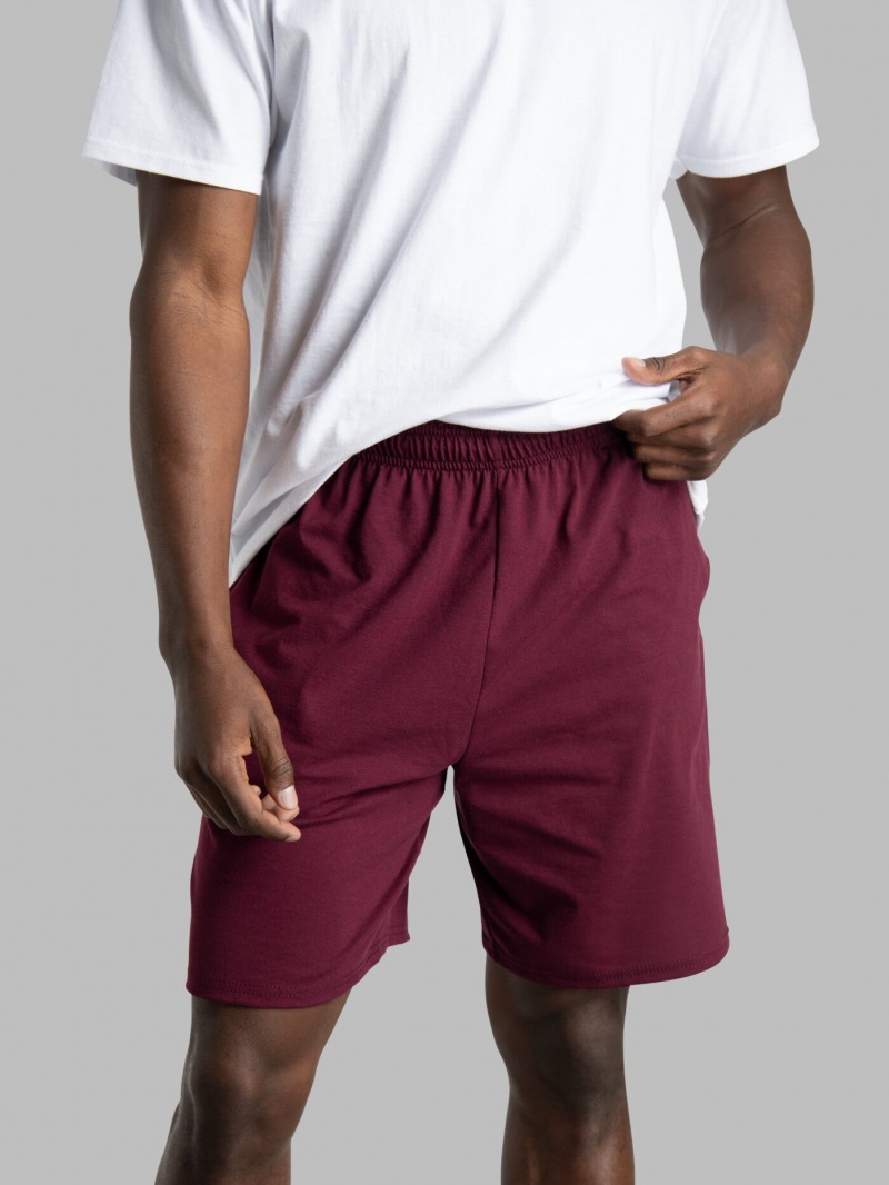 Men's Fruit Of The Loom Eversoft® Jersey Short, 2 Pack Shorts Maroon | NWJ826374