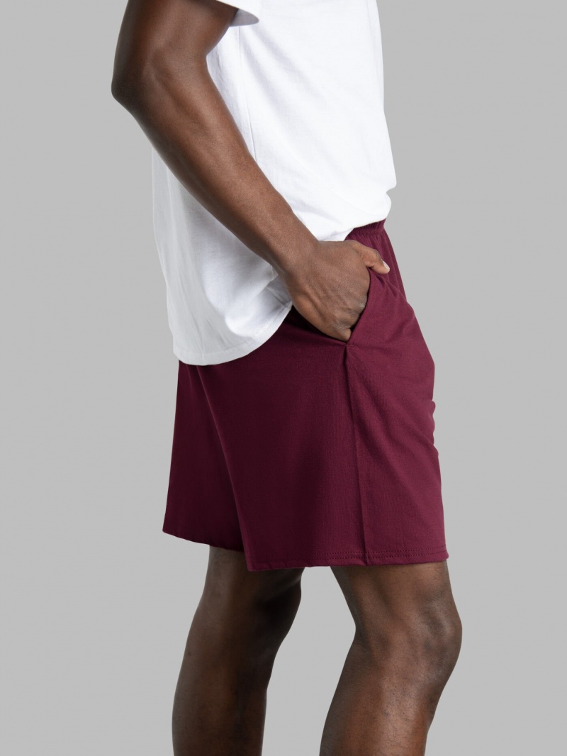 Men's Fruit Of The Loom Eversoft® Jersey Short, 2 Pack Shorts Maroon | NWJ826374