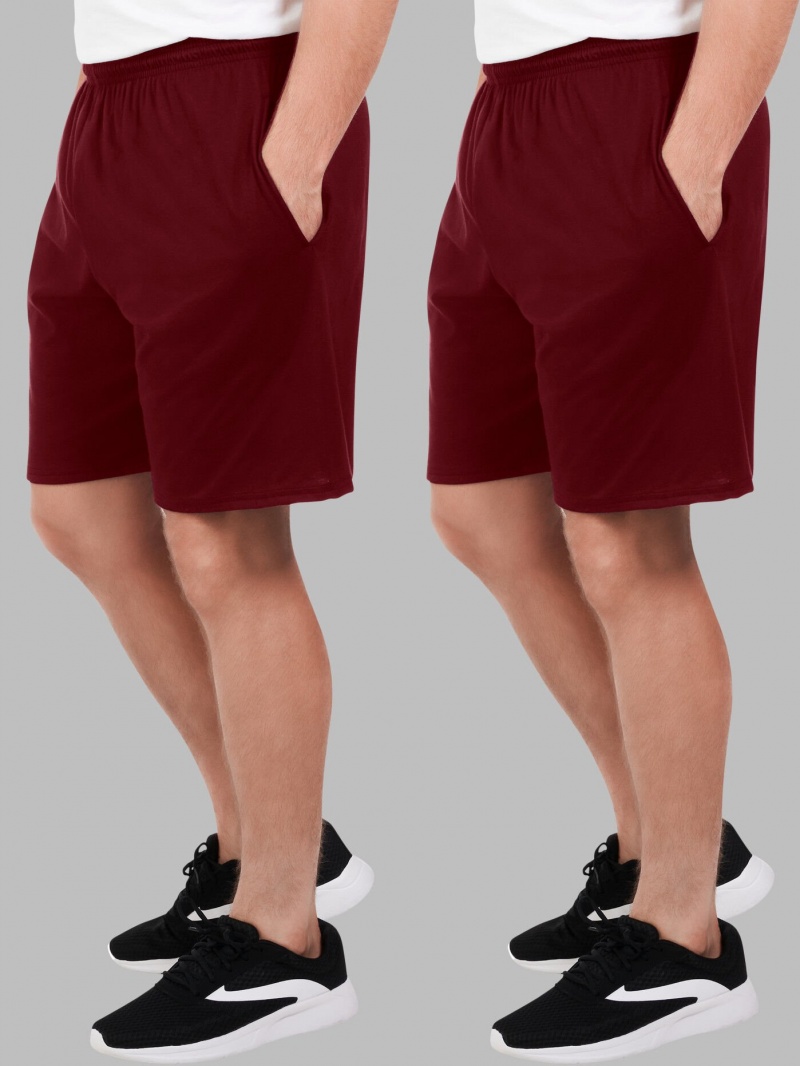 Men\'s Fruit Of The Loom Eversoft® Jersey Short, 2 Pack Shorts Maroon | NWJ826374