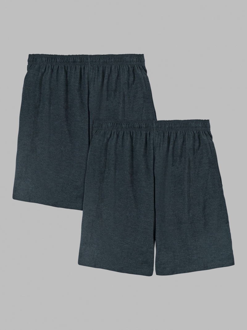 Men's Fruit Of The Loom Eversoft® Jersey Short, Extended Size, 2 Pack Shorts Black | EWQ193504