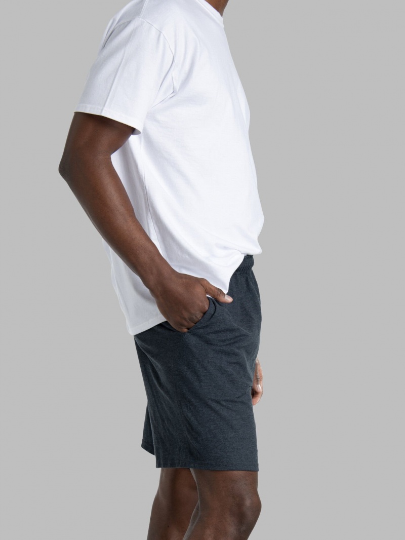 Men's Fruit Of The Loom Eversoft® Jersey Short, Extended Size, 2 Pack Shorts Black | EWQ193504