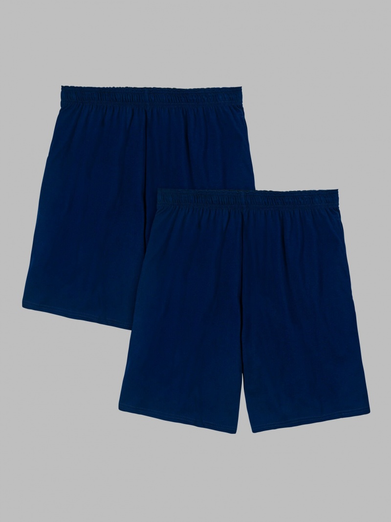 Men's Fruit Of The Loom Eversoft® Jersey Short, Extended Size, 2 Pack Shorts J Navy | JCB247351