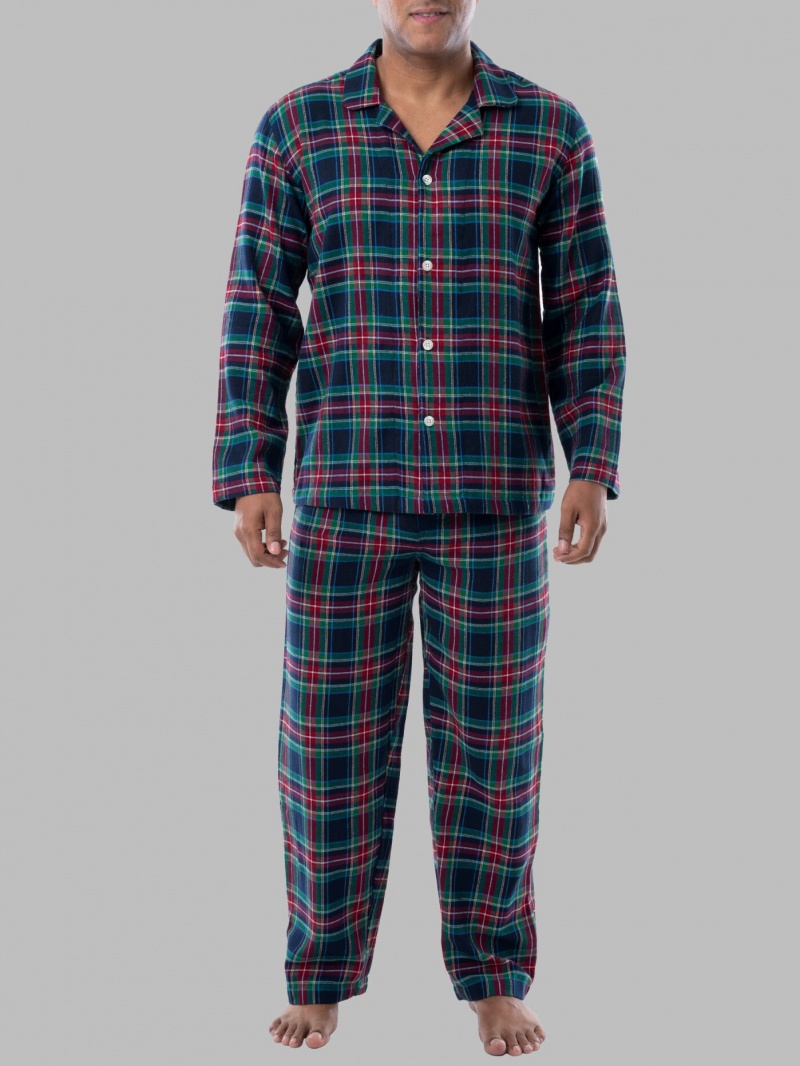 Men\'s Fruit Of The Loom Flannel, 2 Piece Set Pajamas Navy | SFX187342