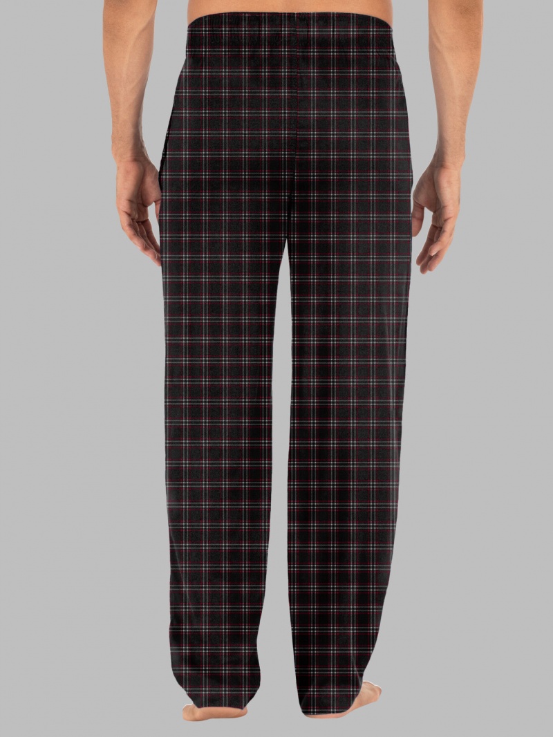 Men's Fruit Of The Loom Fleece Sleep Lounge Pant Sleep Pants Black Red/White Stripe | KBD158074