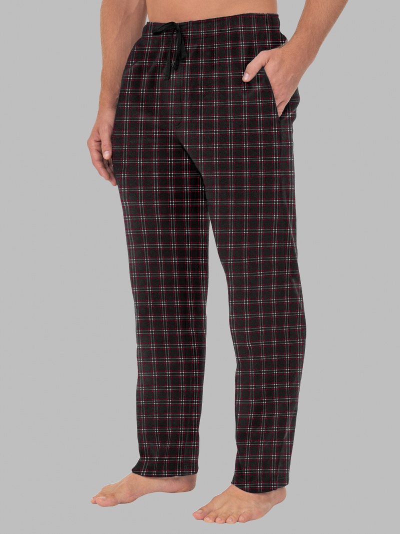 Men's Fruit Of The Loom Fleece Sleep Lounge Pant Sleep Pants Black Red/White Stripe | KBD158074