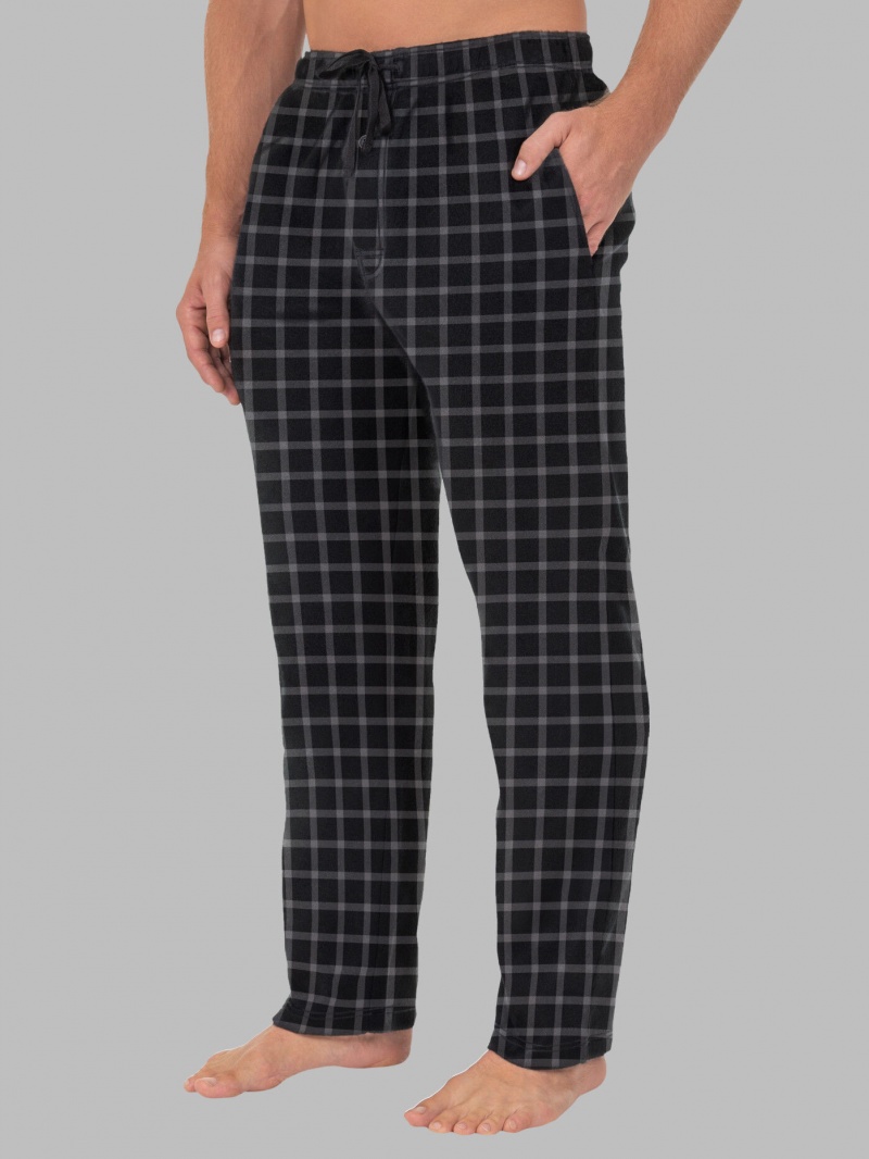 Men's Fruit Of The Loom Fleece Sleep Lounge Pant Sleep Pants Black/Grey | PSI103647