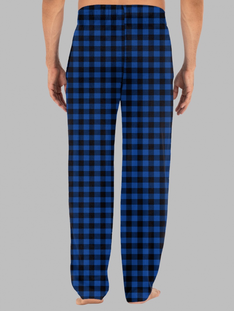 Men's Fruit Of The Loom Fleece Sleep Lounge Pant Sleep Pants Blue/Black Buffalo Print | YQU693104