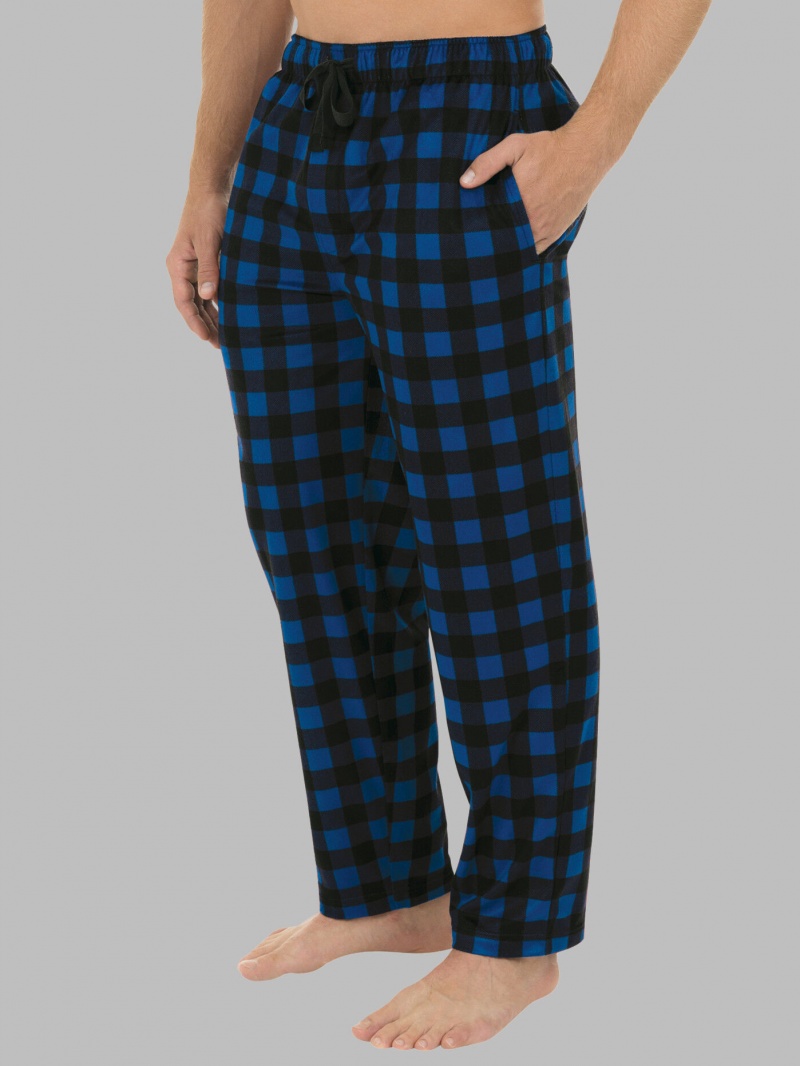 Men's Fruit Of The Loom Fleece Sleep Lounge Pant Sleep Pants Blue/Black Buffalo Print | YQU693104