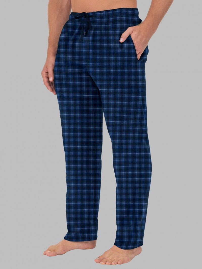 Men's Fruit Of The Loom Fleece Sleep Lounge Pant Sleep Pants Blue/Black/White | DHC137429