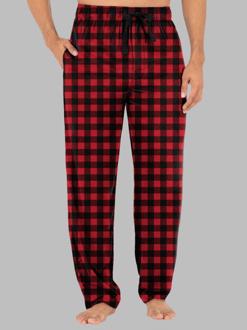 Men\'s Fruit Of The Loom Fleece Sleep Lounge Pant Sleep Pants Red/Black Buffalo | PRD301659