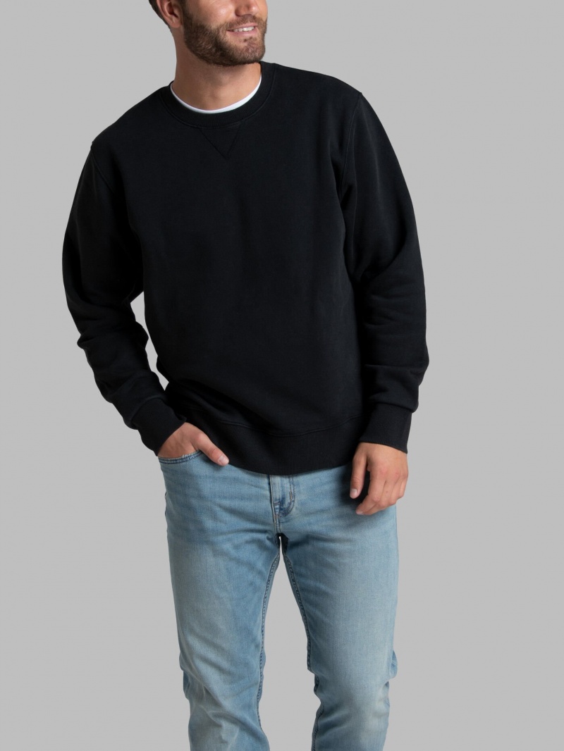 Men's Fruit Of The Loom Garment Dyed Crew Sweatshirt Black Ink | PWX029816