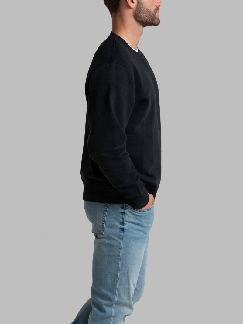 Men's Fruit Of The Loom Garment Dyed Crew Sweatshirt Black Ink | PWX029816