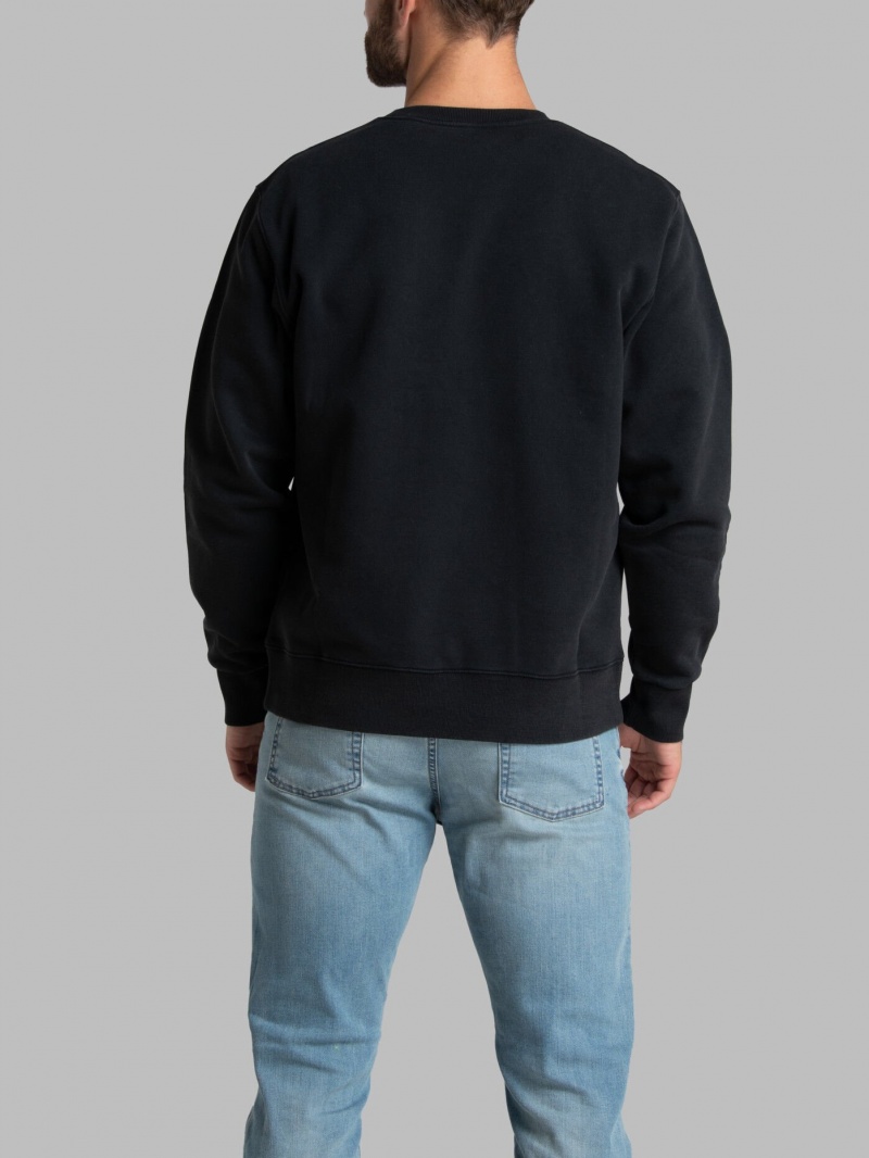 Men's Fruit Of The Loom Garment Dyed Crew Sweatshirt Black Ink | PWX029816