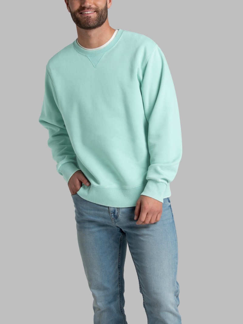 Men's Fruit Of The Loom Garment Dyed Crew Sweatshirt Cascade Green | REH890516