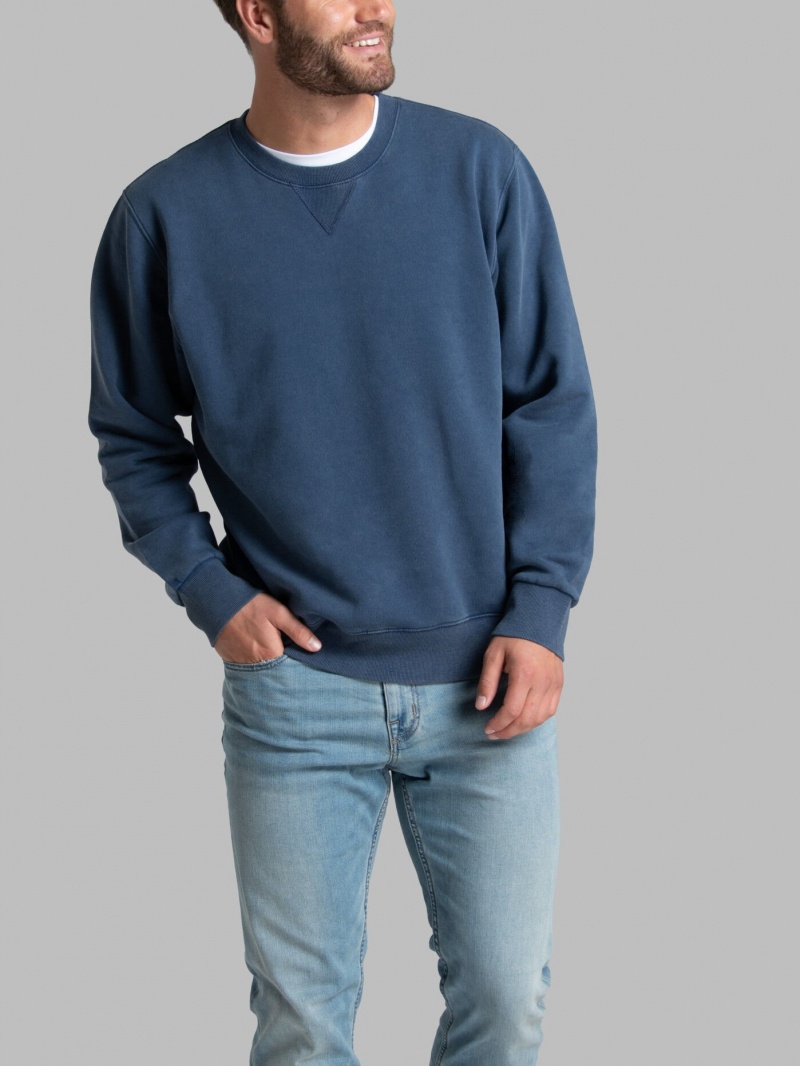 Men's Fruit Of The Loom Garment Dyed Crew Sweatshirt Dark Tide | USN492063