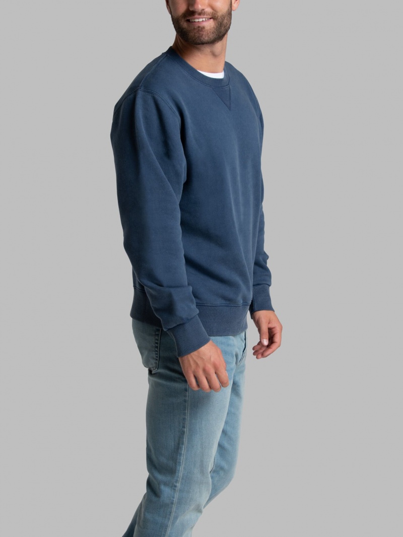 Men's Fruit Of The Loom Garment Dyed Crew Sweatshirt Dark Tide | USN492063