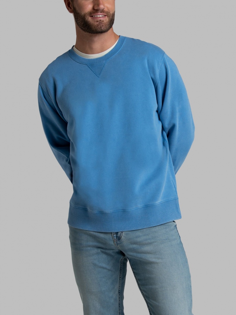 Men's Fruit Of The Loom Garment Dyed Crew Sweatshirt Blue | HYS475639