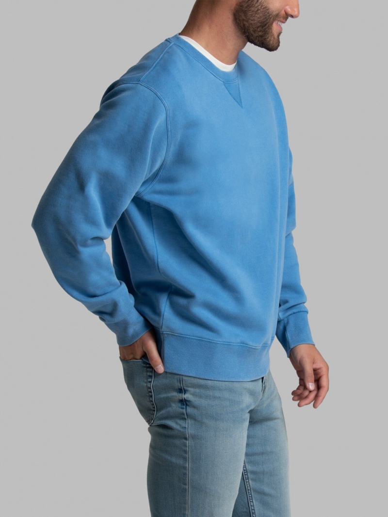 Men's Fruit Of The Loom Garment Dyed Crew Sweatshirt Blue | HYS475639