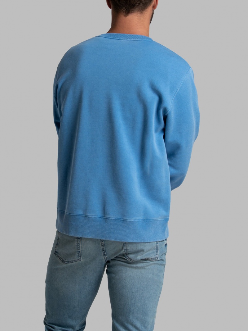 Men's Fruit Of The Loom Garment Dyed Crew Sweatshirt Blue | HYS475639