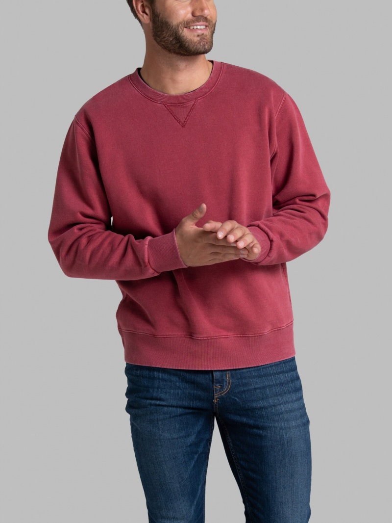 Men's Fruit Of The Loom Garment Dyed Crew Sweatshirt Iron Red | XQP692538