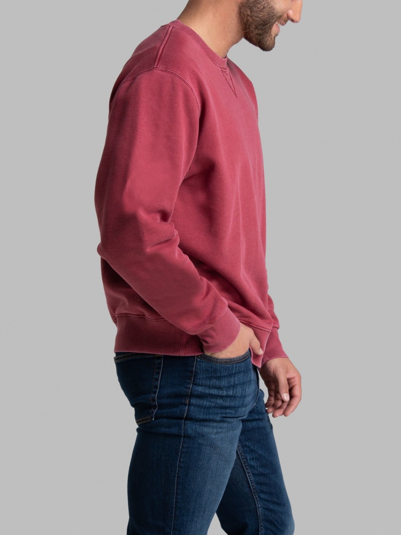 Men's Fruit Of The Loom Garment Dyed Crew Sweatshirt Iron Red | XQP692538