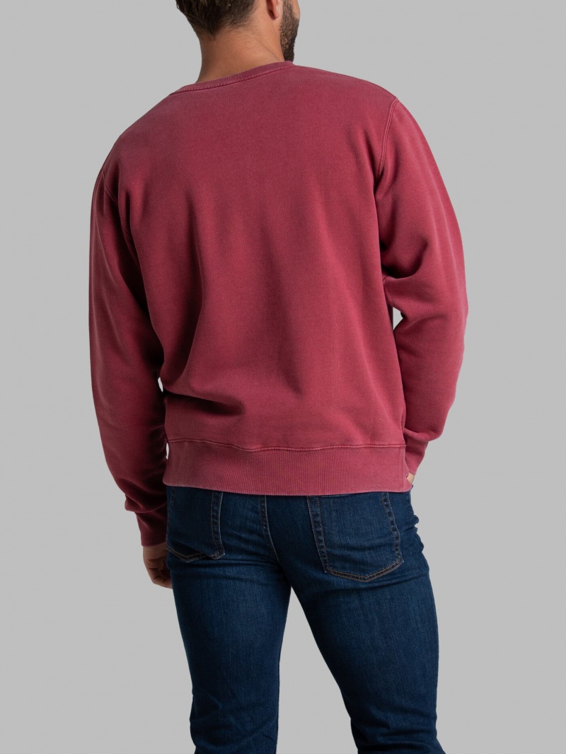 Men's Fruit Of The Loom Garment Dyed Crew Sweatshirt Iron Red | XQP692538