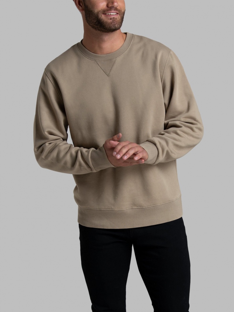 Men's Fruit Of The Loom Garment Dyed Crew Sweatshirt Khaki | XUR402685