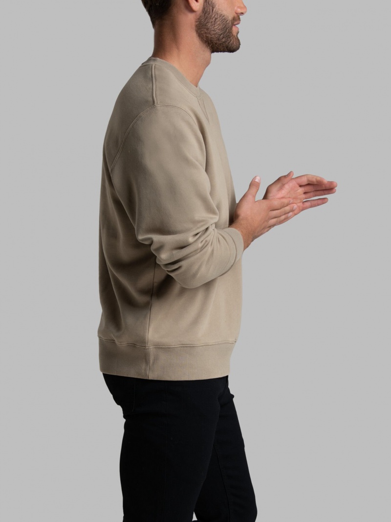 Men's Fruit Of The Loom Garment Dyed Crew Sweatshirt Khaki | XUR402685