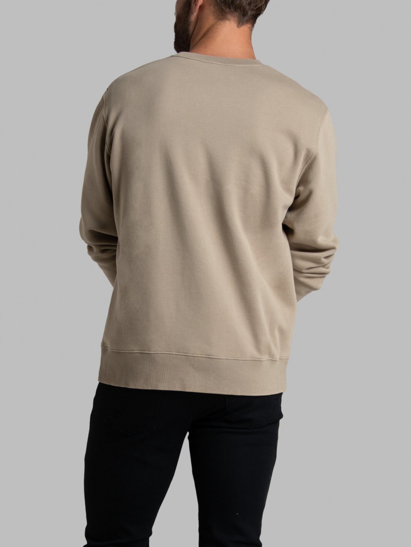 Men's Fruit Of The Loom Garment Dyed Crew Sweatshirt Khaki | XUR402685