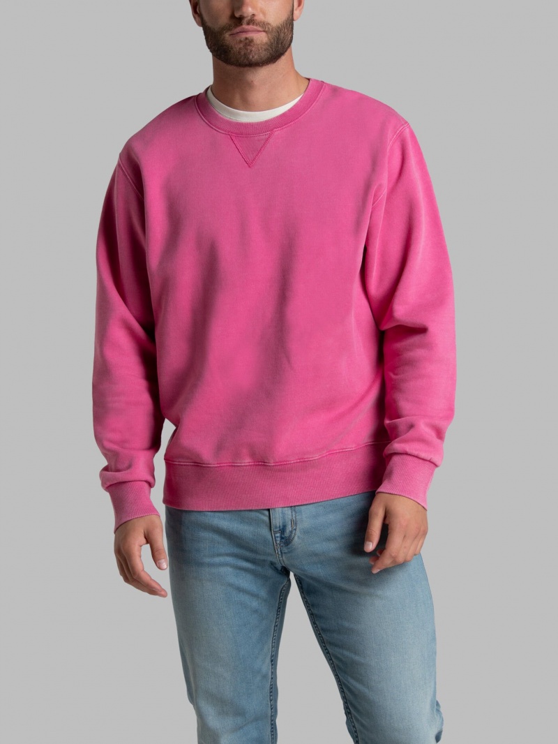 Men's Fruit Of The Loom Garment Dyed Crew Sweatshirt Pink Flash | AER854012