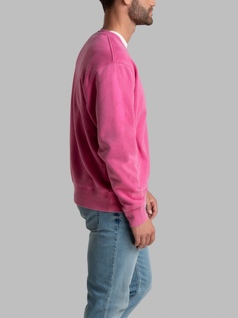 Men's Fruit Of The Loom Garment Dyed Crew Sweatshirt Pink Flash | AER854012