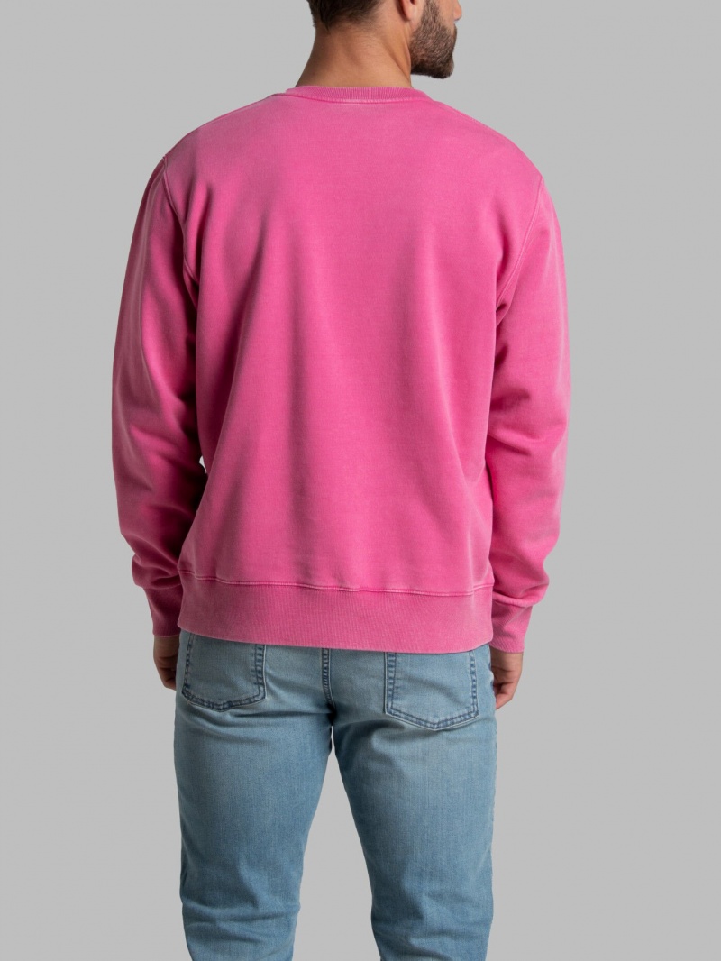 Men's Fruit Of The Loom Garment Dyed Crew Sweatshirt Pink Flash | AER854012