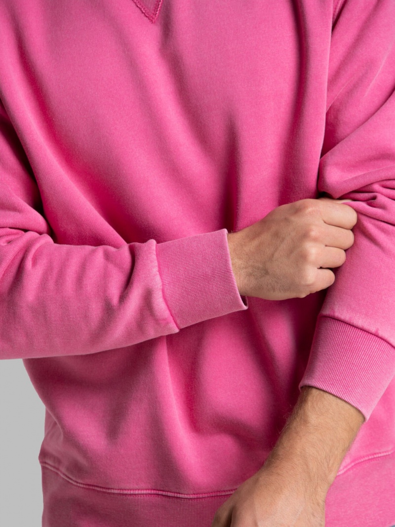 Men's Fruit Of The Loom Garment Dyed Crew Sweatshirt Pink Flash | AER854012