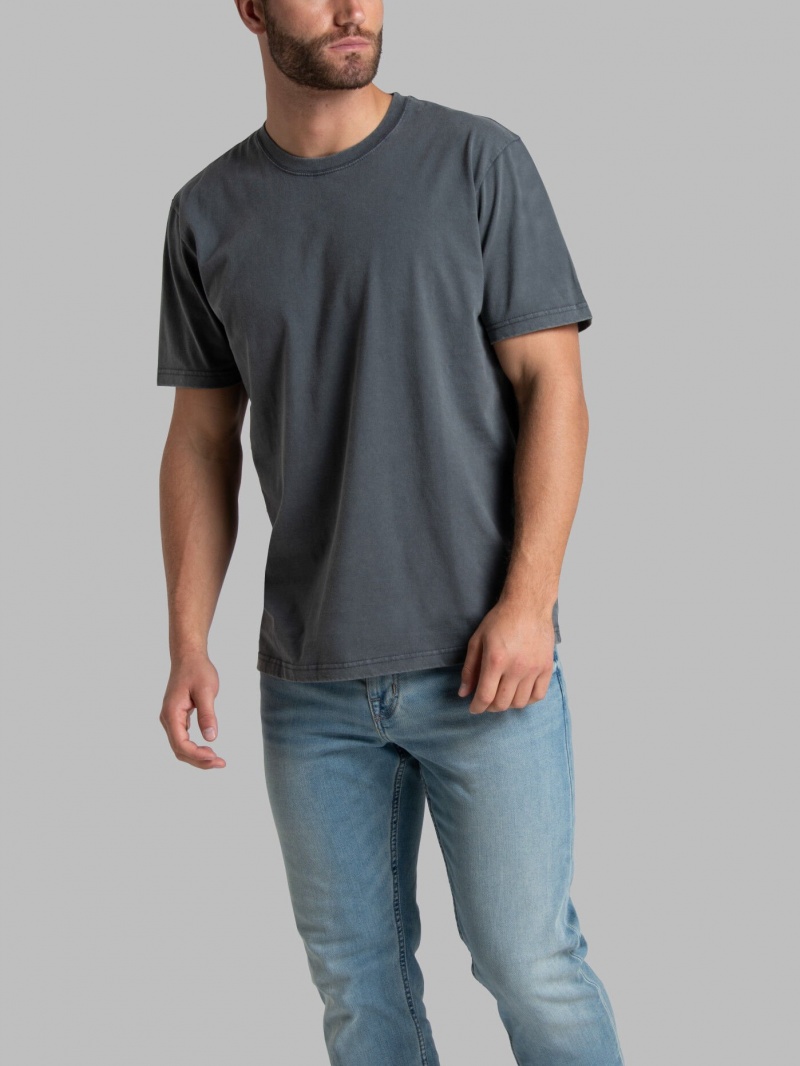 Men's Fruit Of The Loom Garment Dyed Crew T Shirts Charcoal | LNX725490