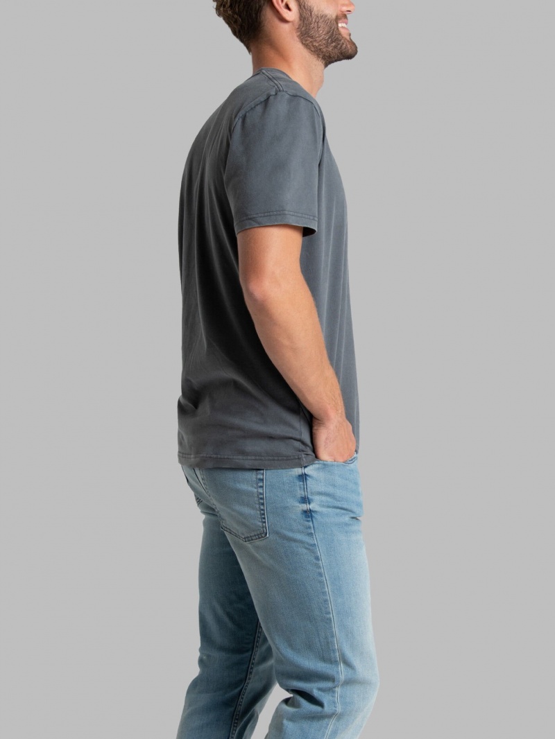 Men's Fruit Of The Loom Garment Dyed Crew T Shirts Charcoal | LNX725490