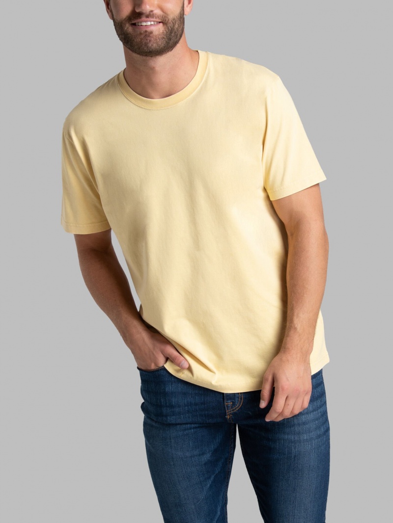 Men's Fruit Of The Loom Garment Dyed Crew T Shirts Cornfield | WKT153890