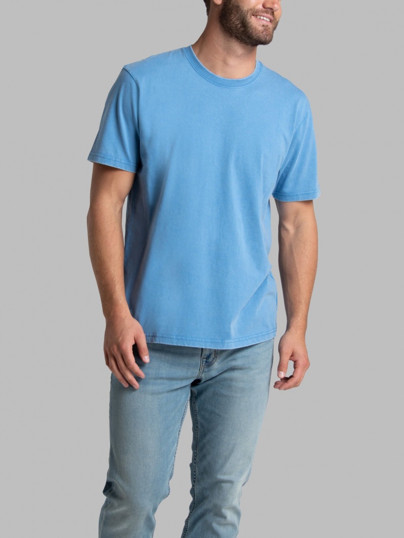 Men's Fruit Of The Loom Garment Dyed Crew T Shirts Blue | MKY184035